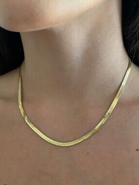 Classic Gold-Plated Herringbone Chain Necklace 6mm,17"
